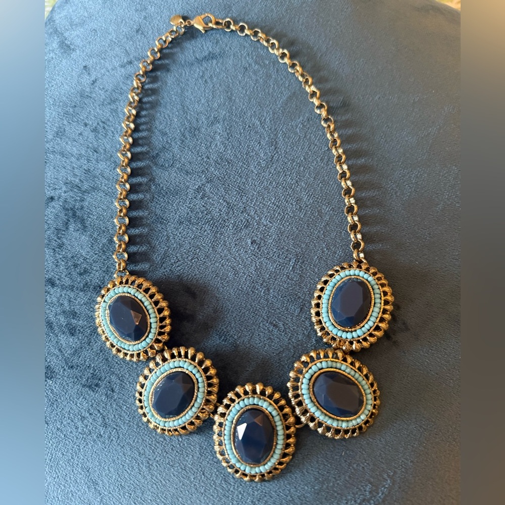 Elegant Blue and Gold J.Crew Statement Necklace